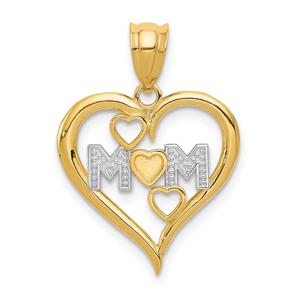 K4068.jpg 14k and White Rhodium Diamond-cut MOM Heart Pendant - Image 1