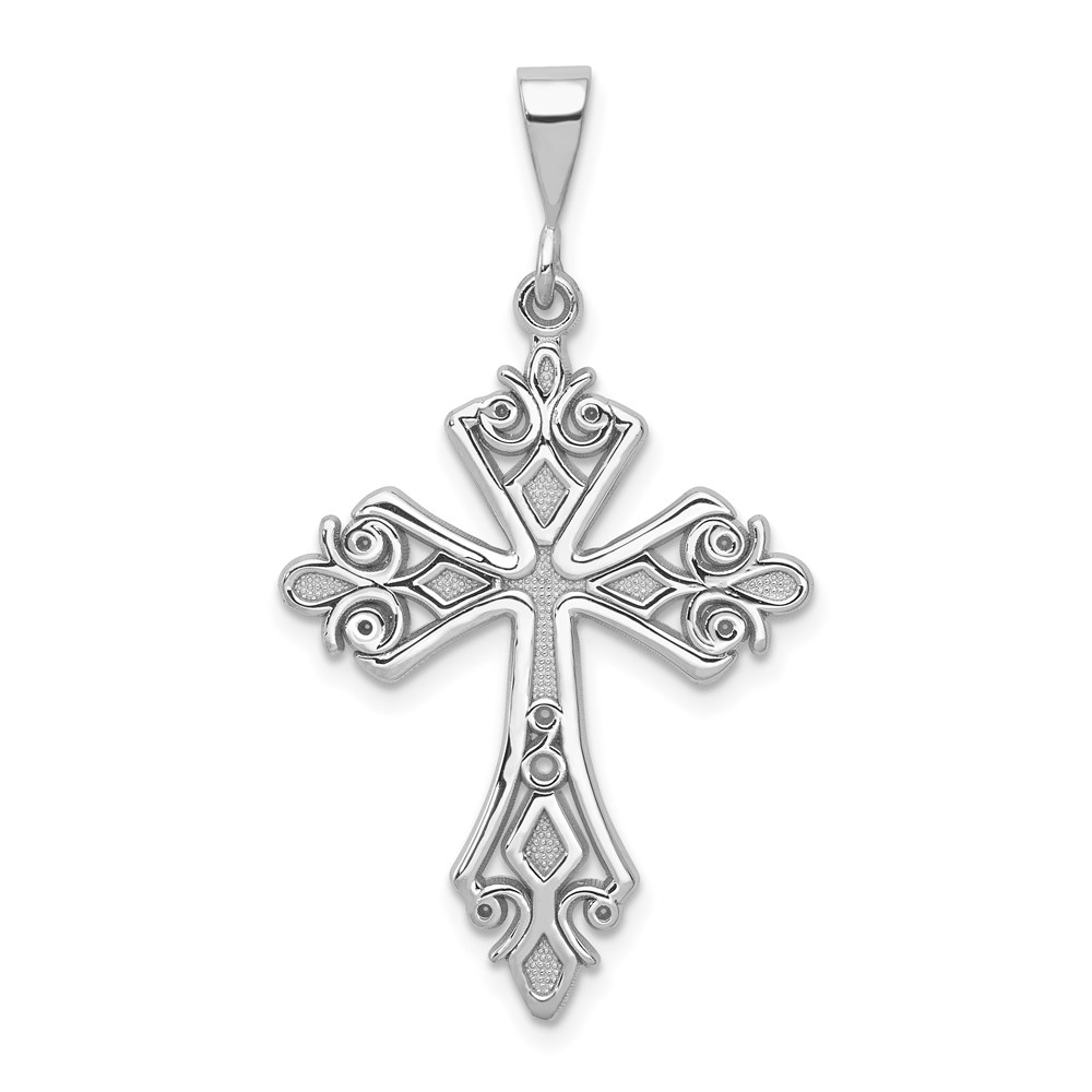 K407.jpg 14k White Gold Fleur De Lis Cross Pendant - Image 1