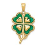 14K 4-Leaf Clover Pendant with Green Enameled Tips Pendant