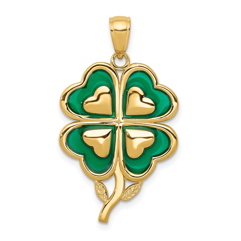 K4099.jpg 14K 4-Leaf Clover Pendant with Green Enameled Tips Pendant - Image 1