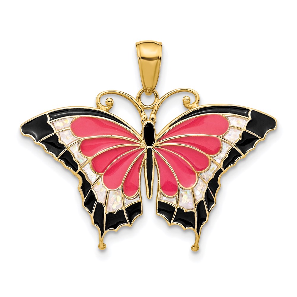 K4232.jpg 14K Pink Enameled Butterfly Pendant - Image 1