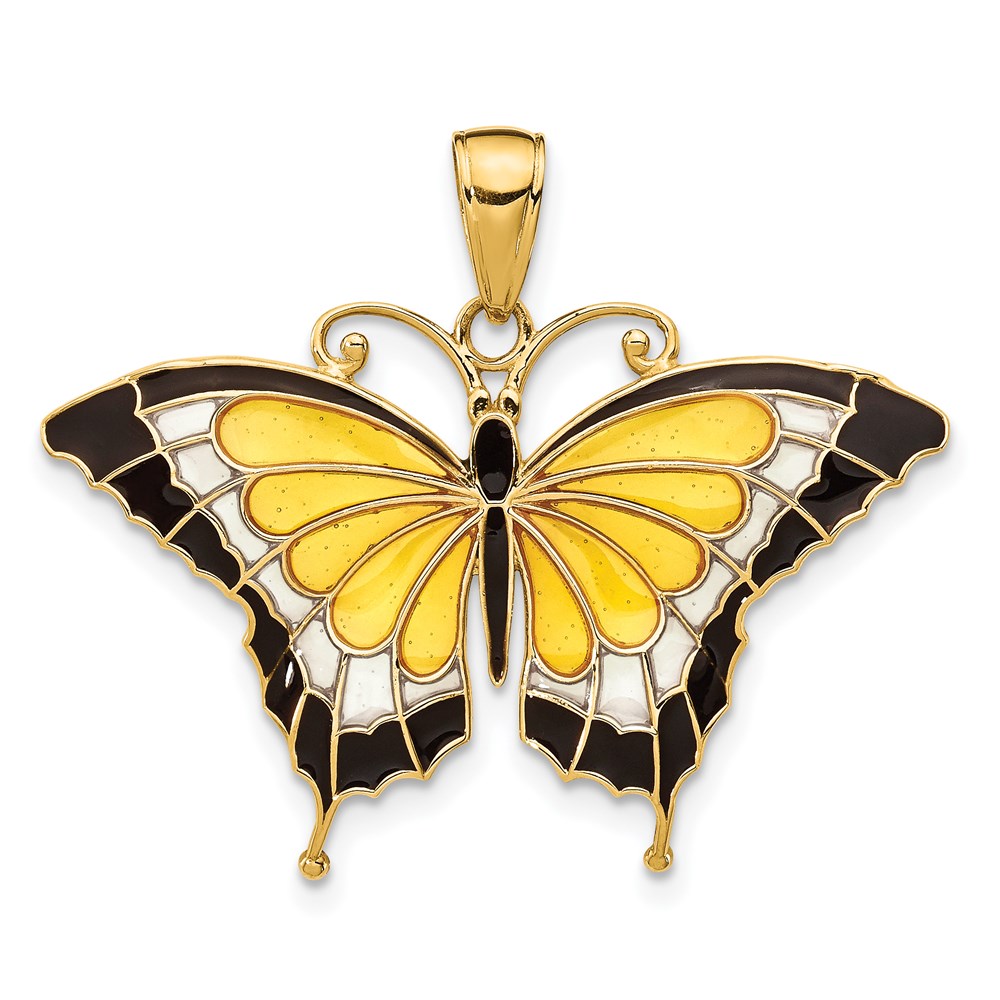 K4233.jpg 14K Yellow Enameled Butterfly Pendant - Image 1