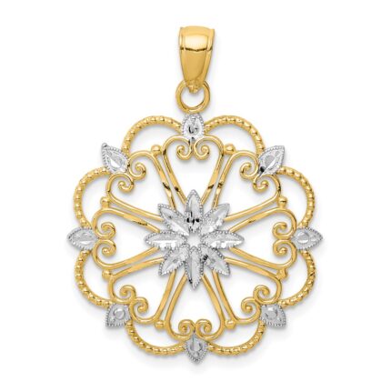 14K and White Rhodium Starburst Pendant