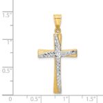 14k and White Rhodium Diamond-cut Cross Pendant - Image 3
