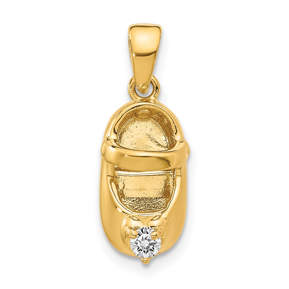 K4652APR.jpg 14k 3-D April/Clear Synthetic Stone Engravable Baby Shoe Charm - Image 1