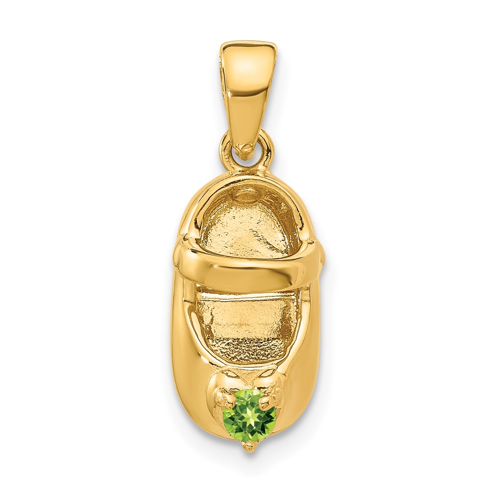 K4652AUG.jpg 14k 3-D August/Green Synthetic Stone Engravable Baby Shoe Charm - Image 1