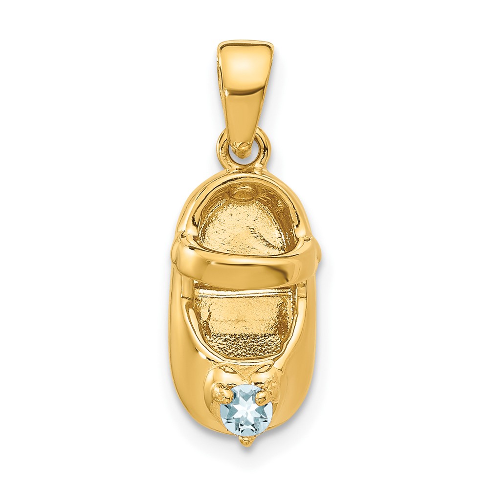 K4652MAR.jpg 14k 3-D March/Light Blue Synthetic Stone Engravable Baby Shoe Charm - Image 1