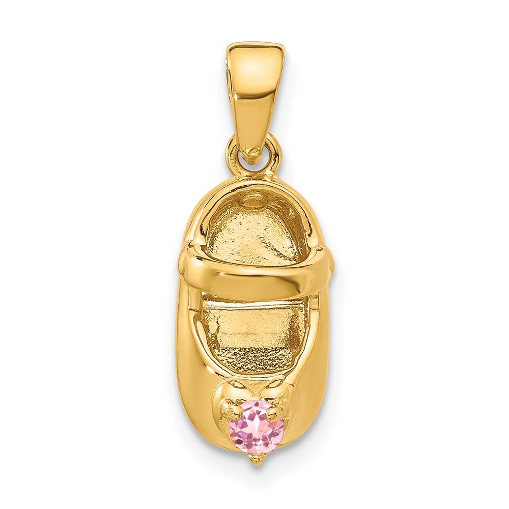 K4652OCT.jpg 14k 3-D October/Pink Synthetic Stone Engravable Shoe Charm - Image 1