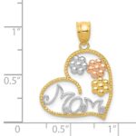 14k Tricolor MOM and Flowers Heart Pendant - Image 4