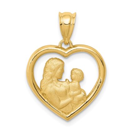 14k Polished and Satin Mom and Baby Heart Charm