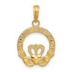 14k Flat-Backed FRIENDSHIP LOVE LOYALTY Claddagh Pendant
