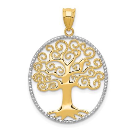 14k and White Rhodium Filigree Tree of Life Pendant