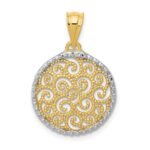 14K and White Rhodium Filigree Circle Pendant