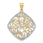 14K and White Rhodium Diamond-Cut Filigree Swirl Pendant