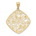 14K and White Rhodium Diamond-Cut Filigree Swirl Pendant - Image 3