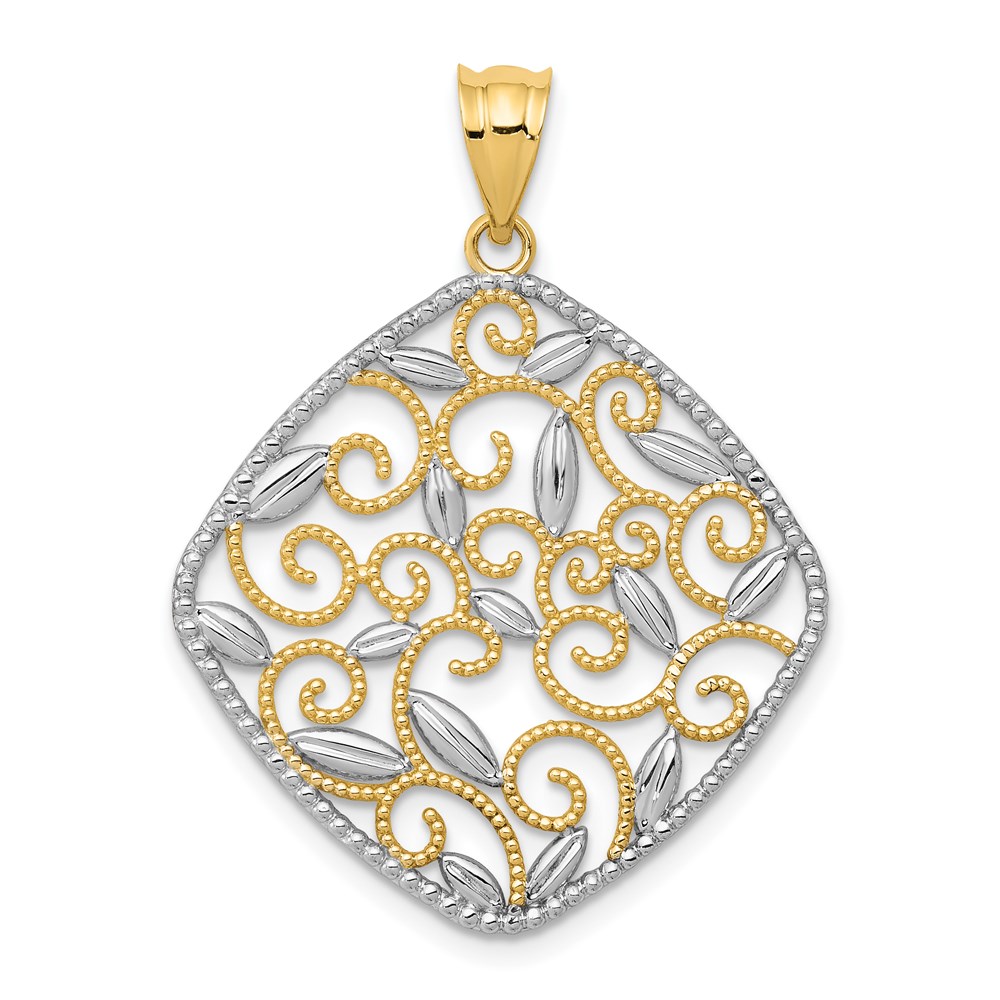 K4789.jpg 14K and White Rhodium Diamond-Cut Filigree Swirl Pendant - Image 1