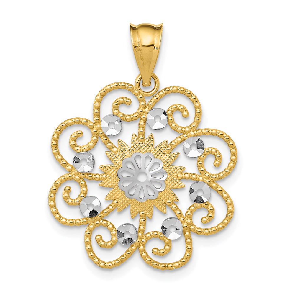 K4790.jpg 14k and White Rhodium Diamond-cut Swirl Round Pendant - Image 1