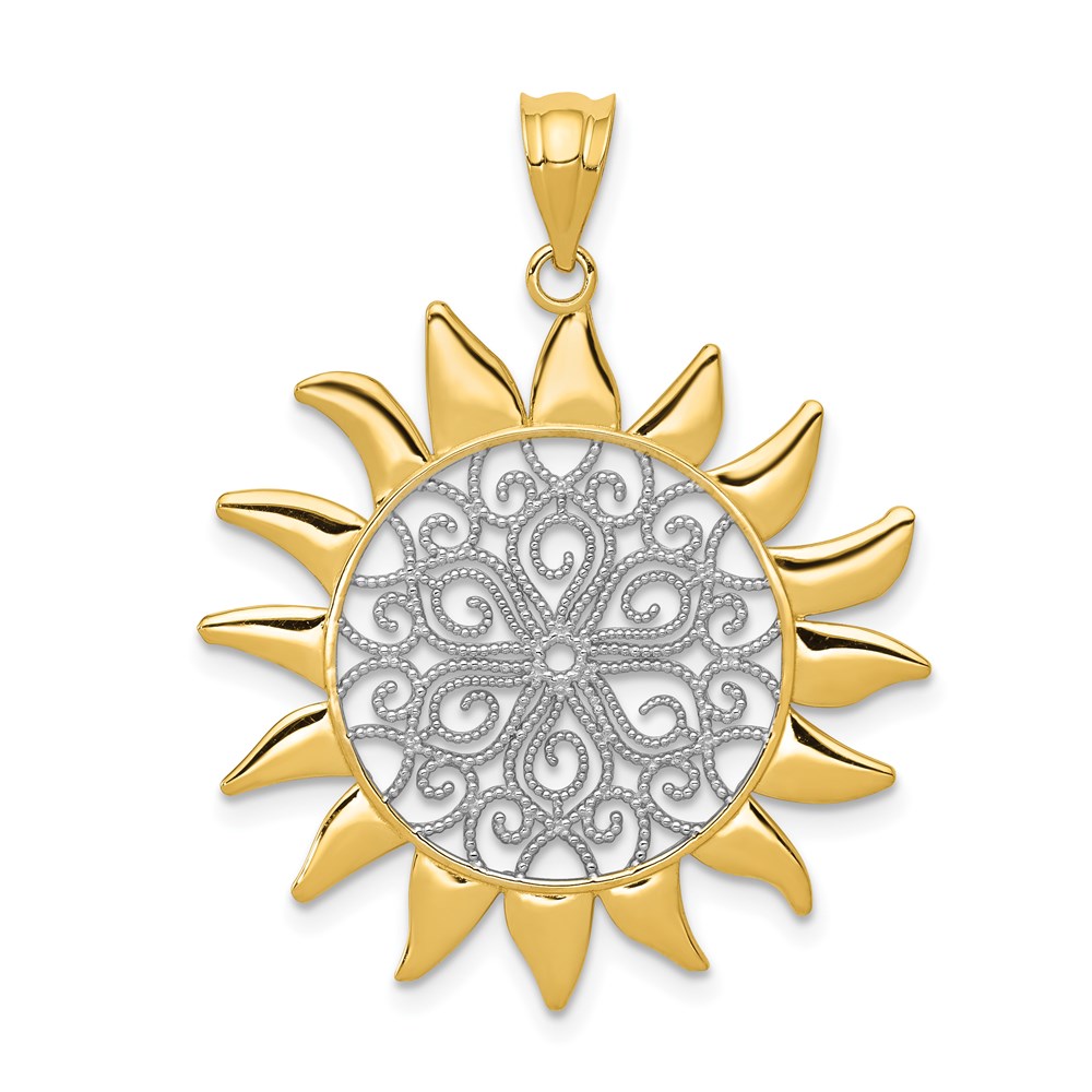 K4814.jpg 14k and White Rhodium Filigree Sun Pendant - Image 1