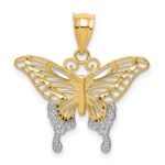 14k and White Rhodium Diamond-cut Butterfly Pendant