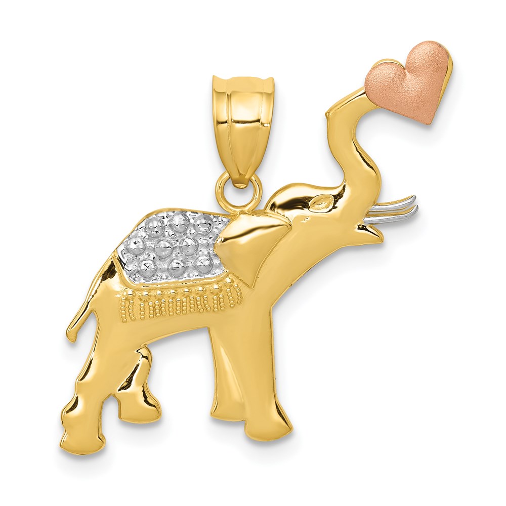 K4864.jpg 14k Two-tone with White Rhodium Elephant with Heart Pendant - Image 1