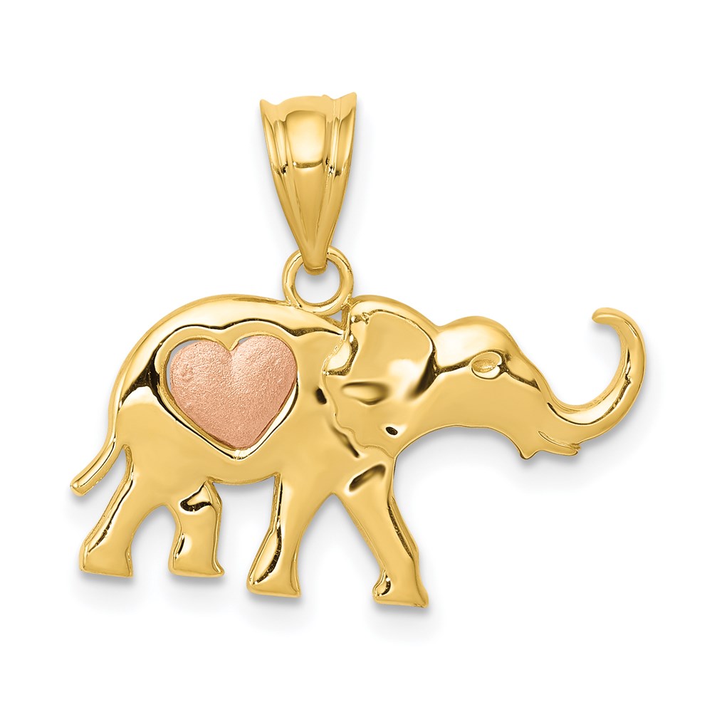 K4865.jpg 14k Yellow and Rose Gold Elephant with Heart Charm - Image 1