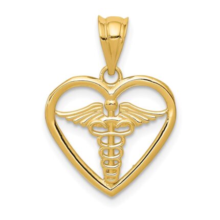 14k Caduceus Heart Medical Pendant