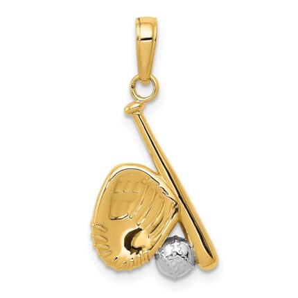 14K and White Rhodium Baseball/Bat/Glove Pendant
