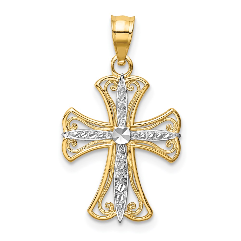 K5018.jpg 14k and White Rhodium Diamond-cut Cross Pendant - Image 1