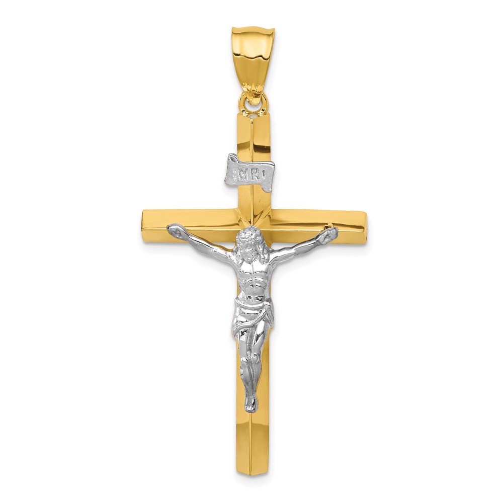 K505.jpg 14k Two-tone INRI Hollow Crucifix Pendant - Image 1