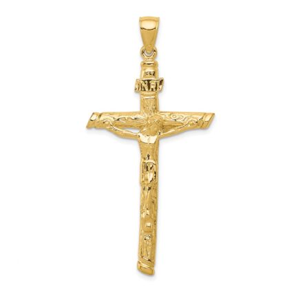 14k Textured Tree INRI Crucifix Pendant