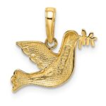 14k and White Rhodium Polished Diamond-cut Dove Charm - Image 3