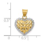 14K and White Rhodium Polished Diamond-cut Heart Pendant - Image 4