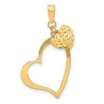 14K Polished and Diamond-cut Open and Puffed 3-D Heart Pendant