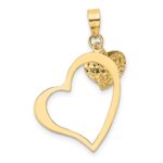 14K Polished and Diamond-cut Open and Puffed 3-D Heart Pendant - Image 3