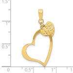 14K Polished and Diamond-cut Open and Puffed 3-D Heart Pendant - Image 4