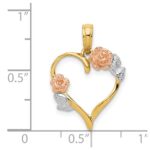 14K Two-tone and White Rhodium Polished Flower Heart Pendant - Image 4