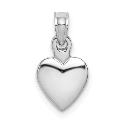 14K White Gold Polished 3-D Heart Pendant
