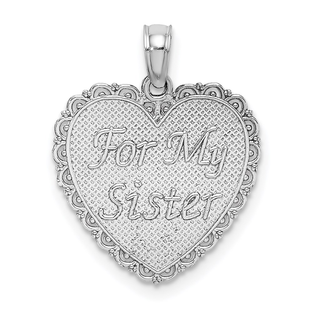 K5207W.jpg 14K White Reversible FOR MY SISTER / FRIENDS FOREVER Heart Pendant - Image 1