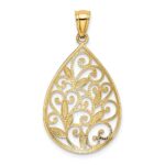 14K Polished and Textured Filigree Teardrop Pendant - Image 3