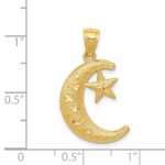14k Gold Polished and Textured Moon and Stars Pendant - Image 4