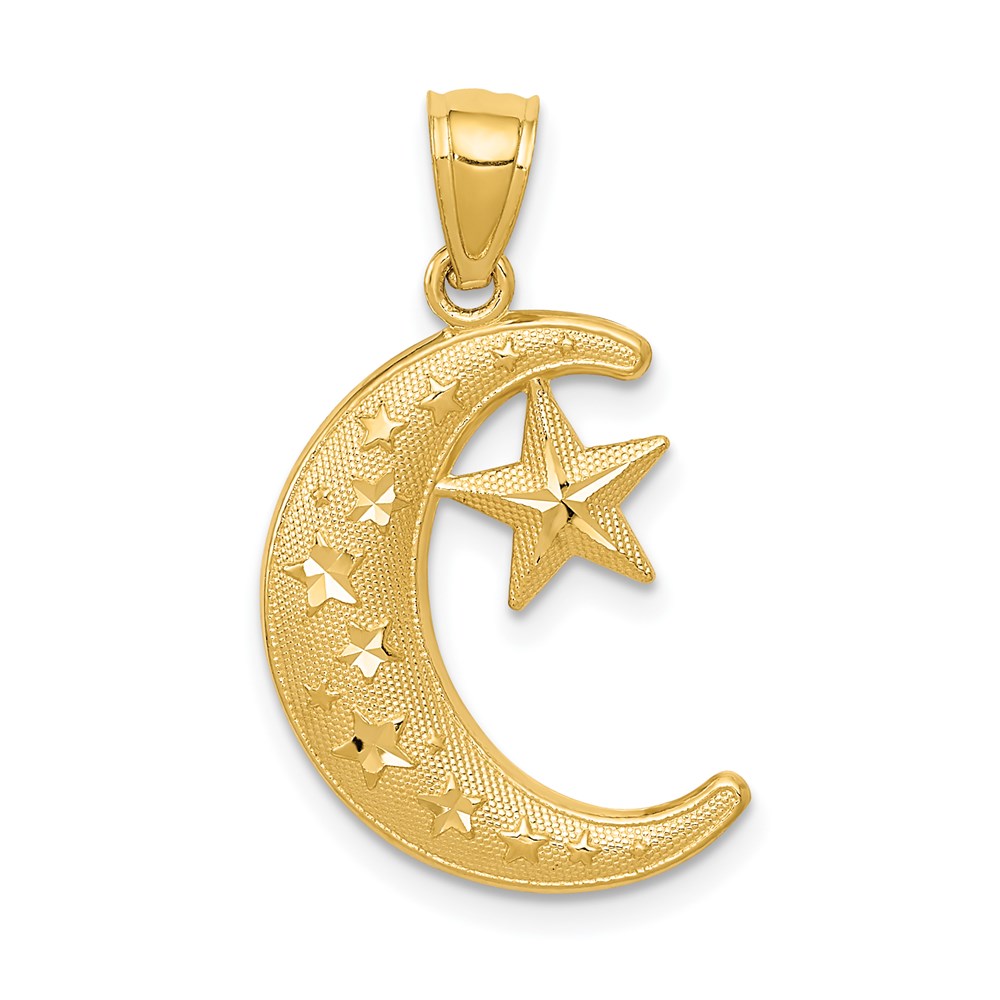 K5299.jpg 14k Gold Polished and Textured Moon and Stars Pendant - Image 1