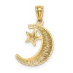 14k Gold Polished and Textured Moon and Stars Pendant - Image 3