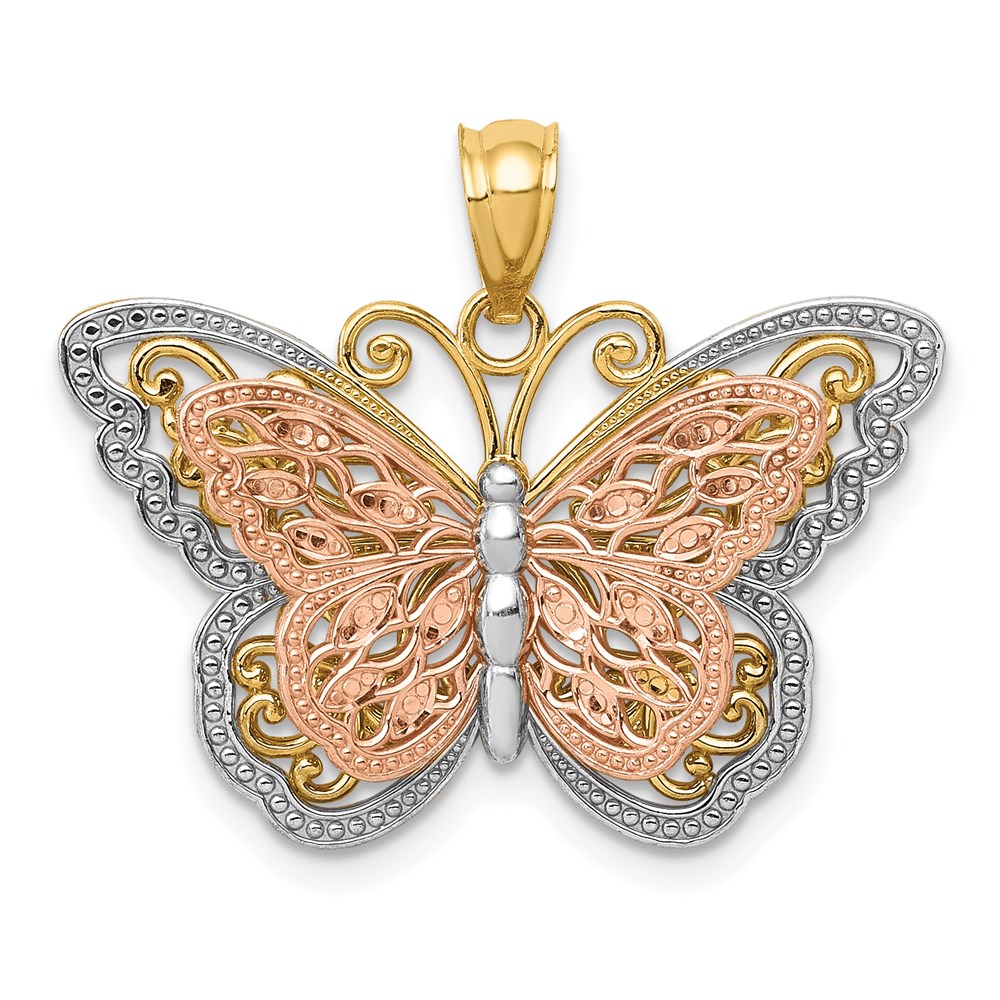 K5324.jpg 14k Two-tone with White Rhodium Cut-out 2-level Butterfly Pendant - Image 1