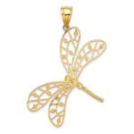 14k and White Rhodium Polished Diamond-cut Filigree Dragonfly Pendant - Image 3