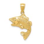 14k Polished Textured Bass Fish Pendant