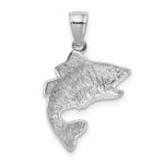 14k White Gold Polished Textured Bass Fish Pendant - Image 3