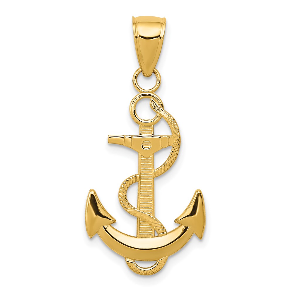 K5393.jpg 14k Polished Anchor with Textured Rope Pendant - Image 1