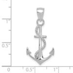 14K White Gold Polished Anchor with Rope Pendant - Image 4
