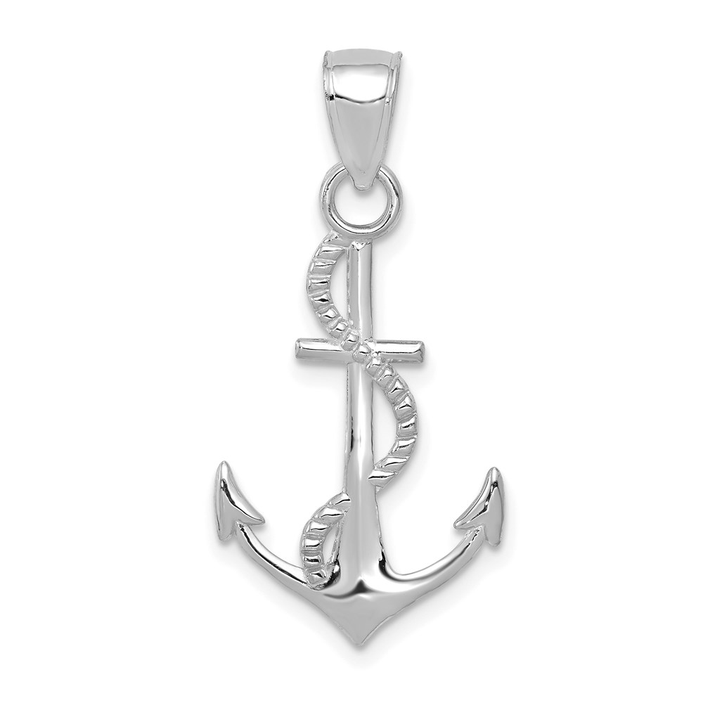 K5395W.jpg 14K White Gold Polished Anchor with Rope Pendant - Image 1