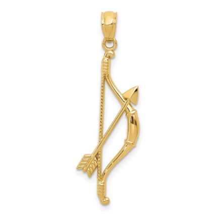 14k Polished and Textured Bow and Arrow Pendant